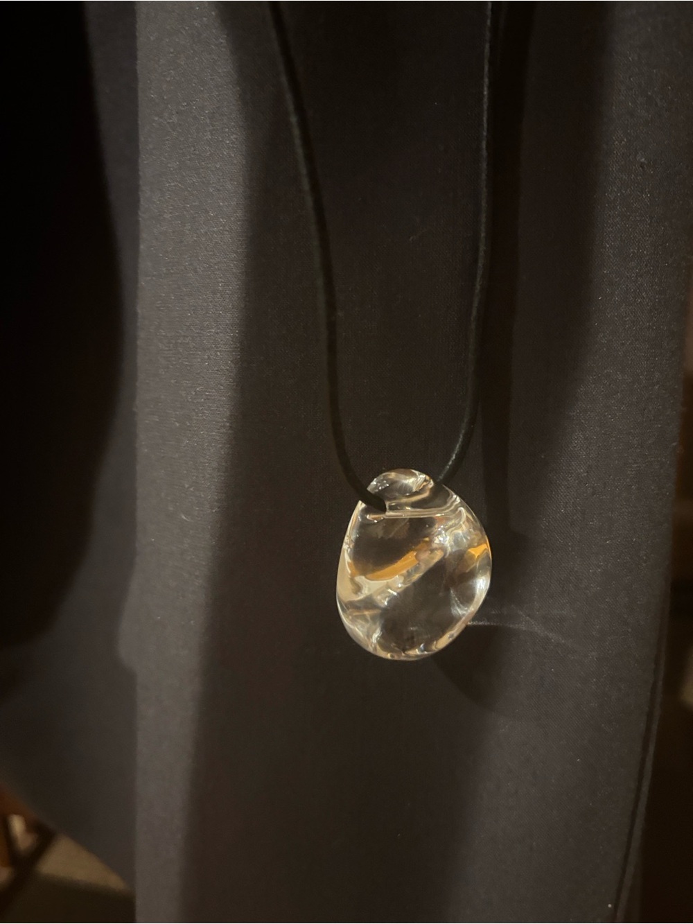 Baccarat Clear Teardrop Crystal Necklace on Black Cord - Picture 2 of 3